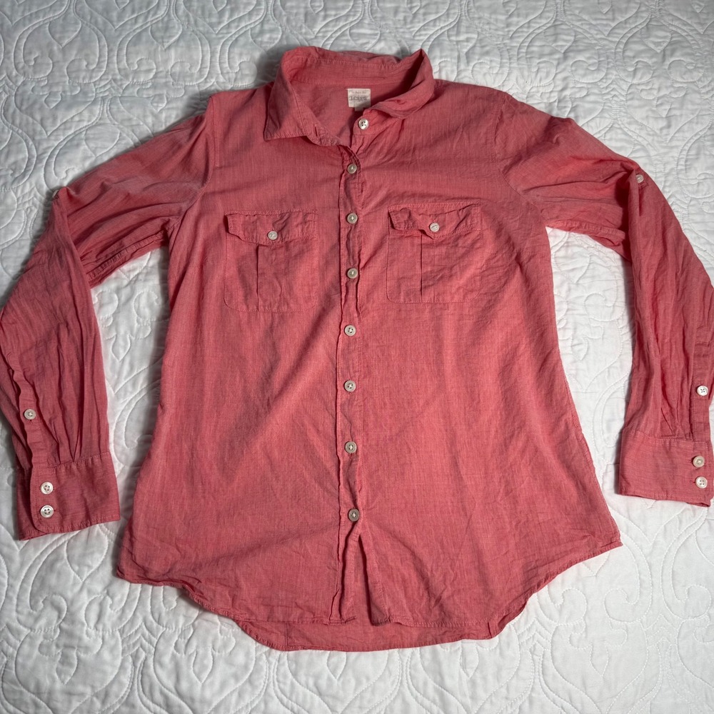 J.Crew The Perfect Shirt Coral 100% Cotton Button Down Roll Tab Sleeve WMs M EUC - Picture 4 of 11